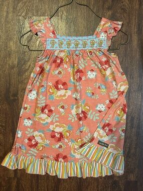 Matilda Jane Coral and Light Blue Floral Dress with Gold Embroidery